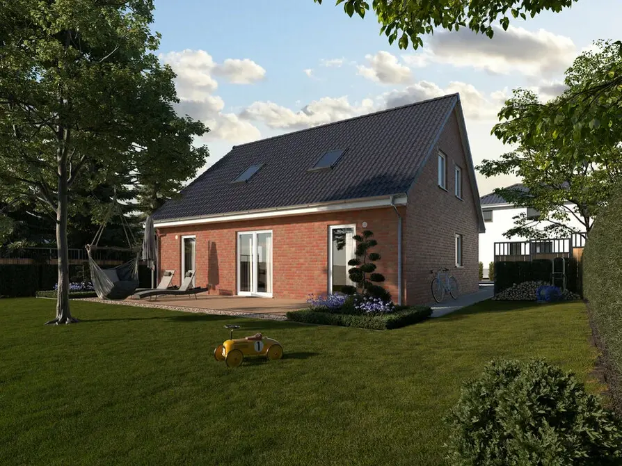 Das Mitwachshaus Flair 148 in der Klinker 3 Variante besticht durch ein modernes Anthrazit-Satteldach und bodentiefe Fenster, die für lichtdurchflutete Räume und einen wunderbaren Blick in den Garten sorgen.
