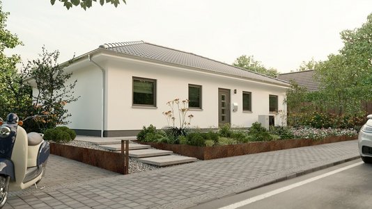 Bungalow 110 mit harmonischer Raumaufteilung und Gartenblick